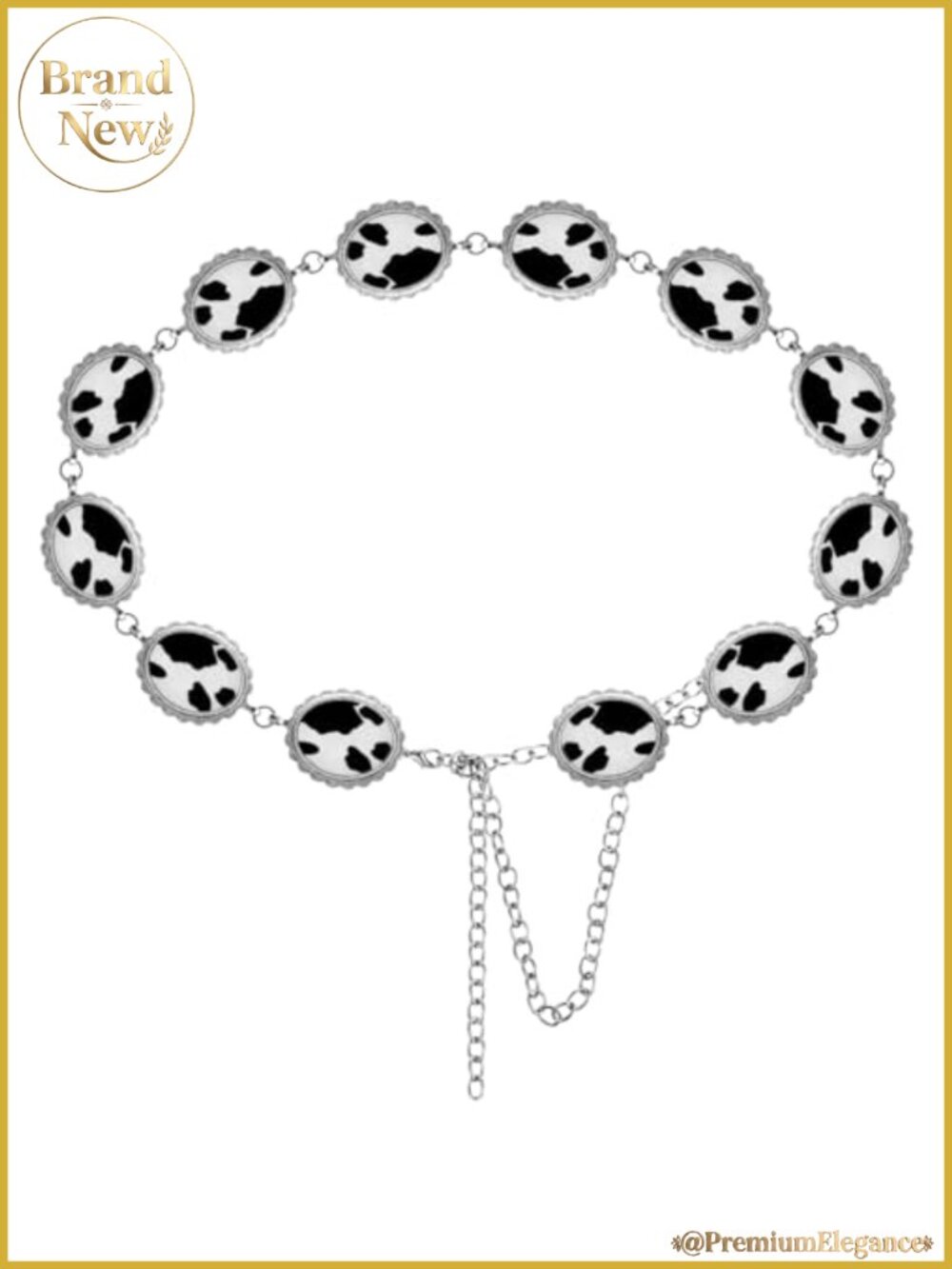 Cow Print Concho Chain Belt Women's Adjustable Metal Alloy Leather